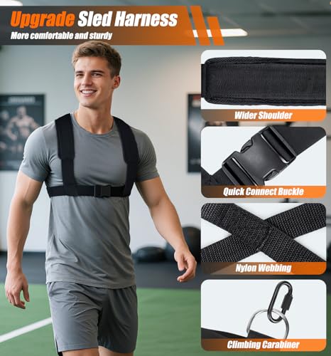 Football Sleds and Chutes, Weight Sled, Workout Fitness Sled for Training- Running Speed, Agility, Soccer, Strength, Adjustable Height Handle, Fits 1" & 2" Weight Plates - color: Black