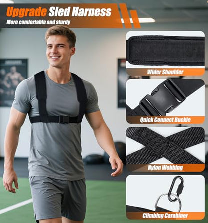 Football Sleds and Chutes, Weight Sled, Workout Fitness Sled for Training- Running Speed, Agility, Soccer, Strength, Adjustable Height Handle, Fits 1" & 2" Weight Plates - color: Black