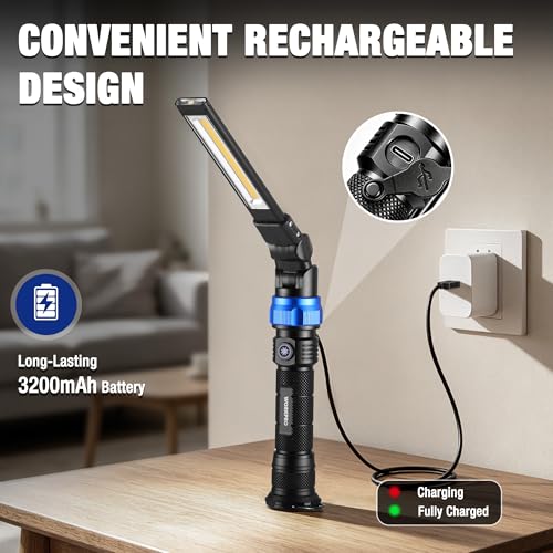 WORKPRO Magnetic LED Work Light, 3200mAh Foldable Rechargeable Flashlight