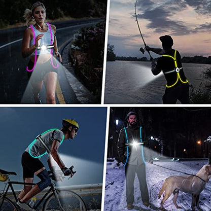 Night Running Lights for Runners, Reflective Vest & Belt for Men, Women & Kids - Safe & Comfortable - Bright Lights for High Visibility for Camping, Hiking, Running, Jogging, Outdoor