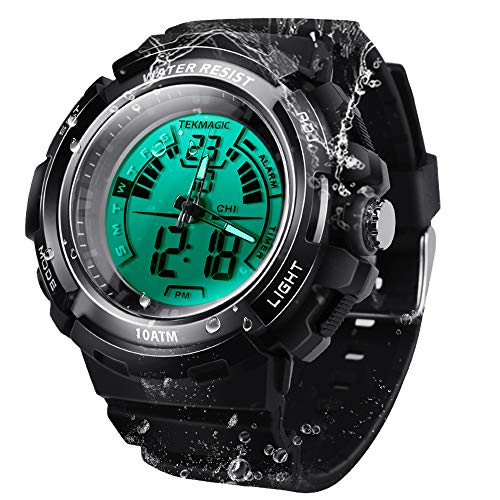 10 ATM Waterproof Sports Diving Watch 100m Underwater Men Boys Swimming Watch with Stopwatch, Chronograph, Alarm, Calendar, Timer Countdown and Dual Time Zone Display