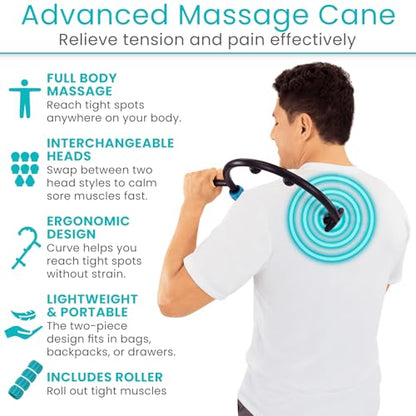 Vive Massage Cane with Roller - Interchangeable Heads - Trigger Point Tool - style: Massage Cane with Roller