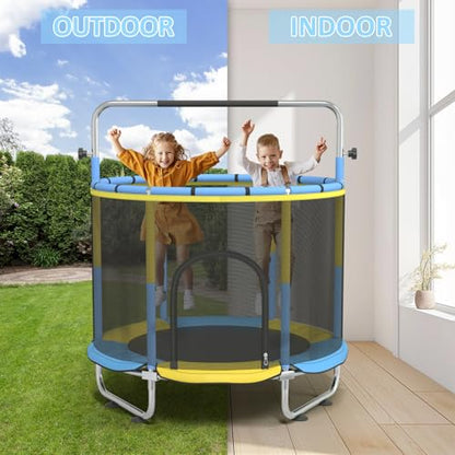 60” Trampoline for Kids,500lbs Capacity Indoor&Outdoor Toddler Trampoline - color: Yellow&Blue