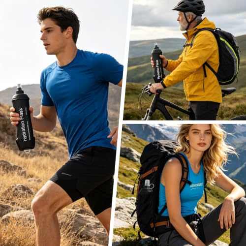 2Pcs 500ml Soft Flask, TPU Collapsible Soft Water Bottle for Hydration Pack, Running Vest, Leak-Proof Folding Water Bottle for Hiking Cycling Climbing Jogging- Black - color: 500ML Black
