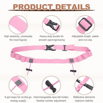 Bib Belt, Race Belt Triathlon Running Number Holder Elastic Comfortable with 6 Gel Loops, Sport Race Bib Holder 1Pcs, Pink for Runners/Marathon/Cycling - color: Pink