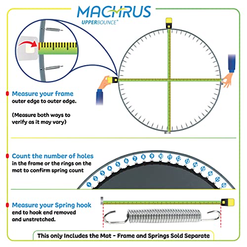 Machrus Upper Bounce Trampoline Replacement Mat 7.5FT 8FT 10FT 11FT 12FT 13FT 14FT 15FT 16FT with V-Rings - UV & Water Resistant (96 V-Rings for 7" Springs, 16 ft)