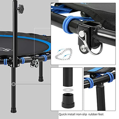 SONGMICS 40 Inches Mini Fitness Trampoline, Fitness Rebounder with Adjustable Handrail, Foldable Trampoline for At-Home Workout, Max. Load 264.6 lb - color: Blue + Black