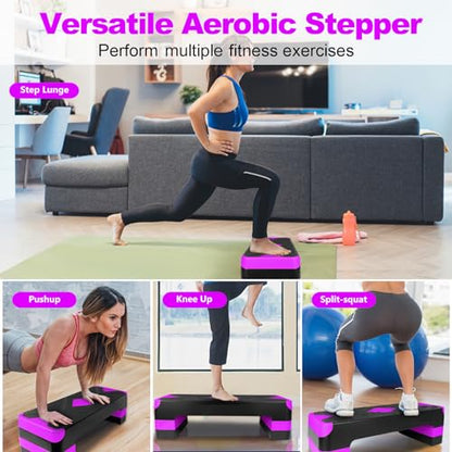 27" Exercise Workout Aerobic Step Platform with Adjustable 4"-6"-8" Risers - color: Purple