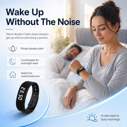 Vibrating Alarm Wristband Effective Alarm Clocks for Deep Sleepers Wake Band Wrist Watch Silent Deaf People Shock with Men Vibration Heavy Sleeps Wrist Bracelet Silent that Won't Wake - color: Black