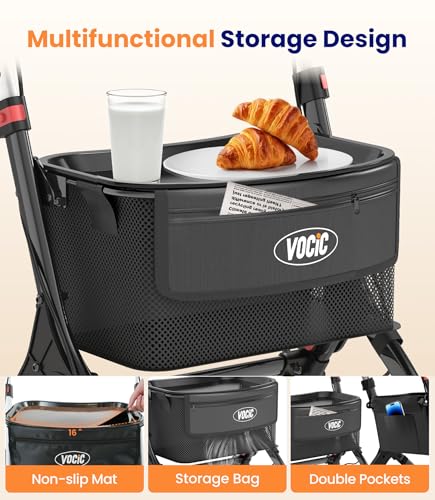 VOCIC Z32 Narrow Walkers for Small Spaces, 8" Quiet Anti-Slip Tires, Tray - color: Black