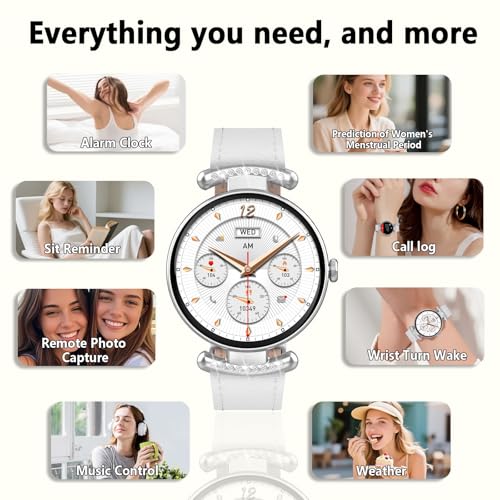 uaue Smart Watches for Women Android iOS, 1.2'' Fitness Trackers with Bluetooth Call (Answer/Make), Smartwatch with Heart Rate,Sleep Monitor, IP68 Waterproof,100+ Sports Mode,White and Silver - color: White and Silver
