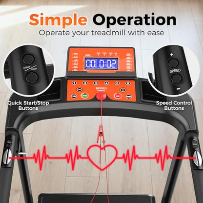 Lastforever Walking Treadmill with Extra-Long Safety Handrails, Home Recovery Fitness Exercise Machine for Elder, Senior Treadmills for Home, Heart Rate Monitor, LED Display, 310 lbs Capacity