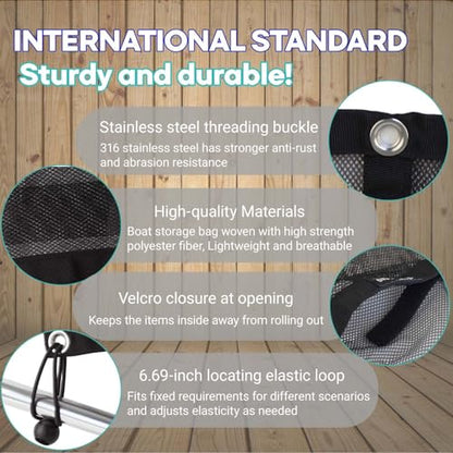 Boat Storage Bag,Polyester Boat Mesh Suspended Storage Bag,Black Boats Storage Mesh Pocket,Boat Seat Storage Bag for Leaning Post with 6 Positioning Elastic Loops. (32" L x 15" W (2 Pockets)) - size: 32"L x 15"W