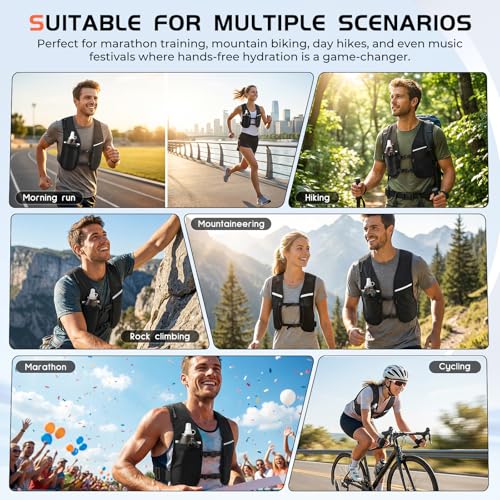 Running Vest for Women Men, Adjustable Chest Straps Running Hydration Vest for Marathon Jogging Trail Race Cycling Hiking, Lightweight Reflective Hydration Backpack with 500ml Soft Flask - size: Large-X-Large
