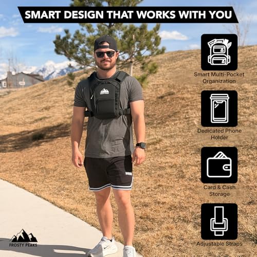 Trail Runner Chest Pack, Running Vest Harness Bag with Phone Holder, Reflective Lightweight Adjustable Fit for Hiking, Cycling, Travel, Workout, Chest Bag with Multiple Storage Pockets