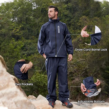 Men Women Rain Suits Waterproof Rain Gear Jacket and Pants for Golf Fishing - color: Blue, size: Small