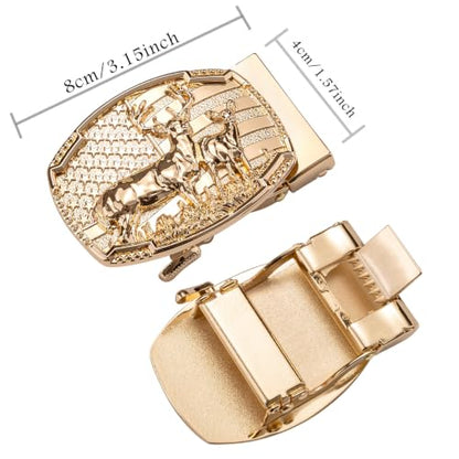 Dubulle Mens Ratchet Belt Gold Click Buckle Adjustable Leather Belts - color: Gold Jet Black, size: Adjustable from 24" to 38" Waist