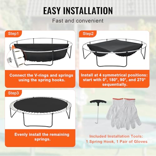 VEVOR Replacement Trampoline Mat, Jumping Mat Fits 12/13/14/15 ft Frame, Universal Jumping Round Trampoline, UV-Resistant Mat with Spring Tool & 72/80/92 V-Rings, Fit 5.5"/6.5"/7" Spring Length - style: 14FT-72 V-rings-6.5-7" Spring Length
