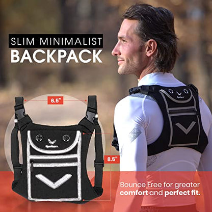 Running Mini Backpack Vest for Men & Women - Hi-viz gear, Holds Valuables, any Phone - Ideal for Fitness, Walking, Cycling! - color: Royal Black