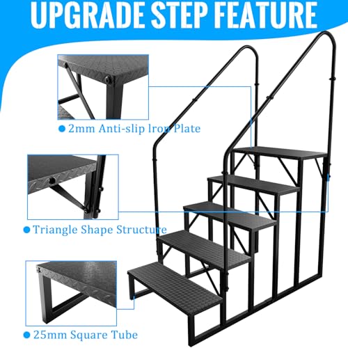 RV Stairs 5 Step Ladder, RV Steps Anti-Slip, Hot Tub Steps with Handrail, 660 lbs RV Ladder for 5th Wheel RV, Mobile Home Stairs（2 Handrails - size: 5 Step-2