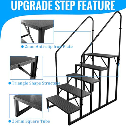 RV Stairs 5 Step Ladder, RV Steps Anti-Slip, Hot Tub Steps with Handrail, 660 lbs RV Ladder for 5th Wheel RV, Mobile Home Stairs（2 Handrails - size: 5 Step-2