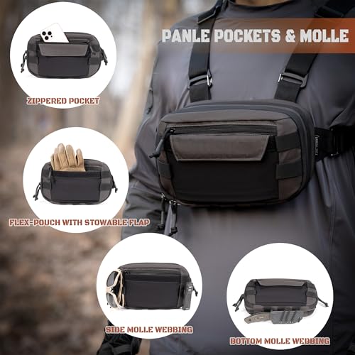 Tactical Chest Rig Pack for Men and Women, Low Profile Utility CCW Chest Bag with Gun Holster for Outdoor Hiking Hunting Gravel Cycling Biking - color: Gray
