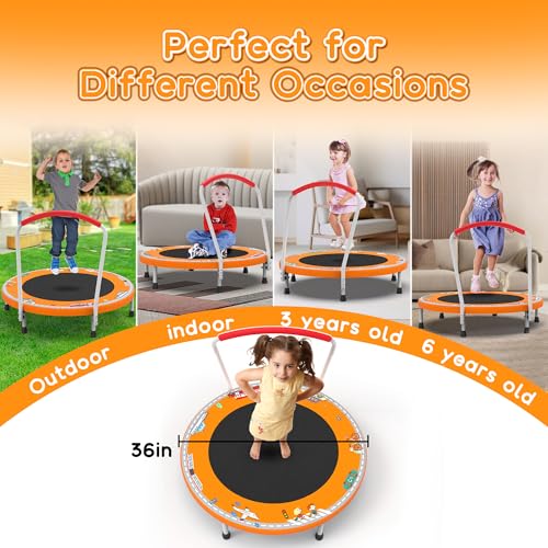 Mersco 36" Mini Toddler Trampoline with Handle for Kids Ages 1-6, ASTM - color: Orange Print