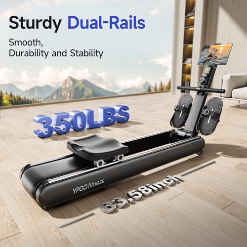 Rowing Machines for Home, Magnetic Row Machine Foldable, 16 Levels Quiet Resistance Rowing Machine with Dual Slide Rail, Folding Indoor Rowers Compact with Max 350lb Weight Capacity
