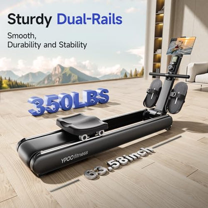Rowing Machines for Home, Magnetic Row Machine Foldable, 16 Levels Quiet Resistance Rowing Machine with Dual Slide Rail, Folding Indoor Rowers Compact with Max 350lb Weight Capacity