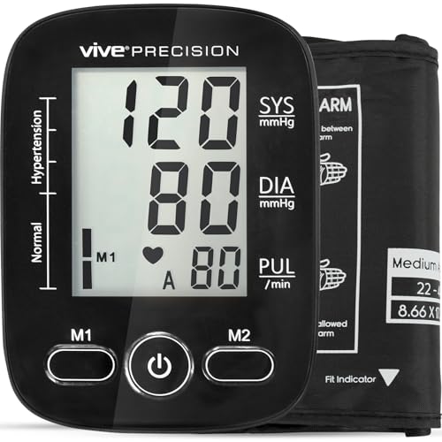 Vive Precision Automatic Blood Pressure Machine - Upper Arm Digital Pulse BP Monitor- Accurate Heart Rate Sensor for Home Use - Portable BPM with Large LCD Display - Heartbeat Monitoring System Kit