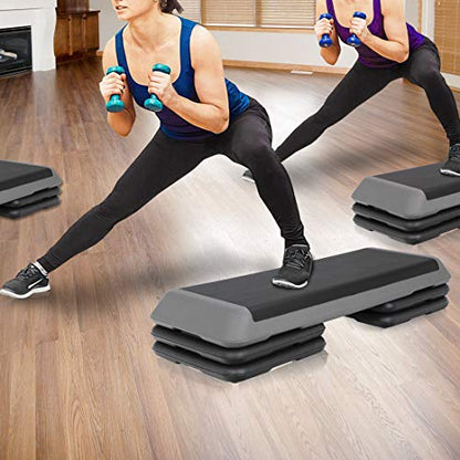 ZenStyle 43" Adjustable Aerobic Stepper Bench with 4/6/8 Inch Risers, Non-Slip Surface for Cardio, Strength Training & Home Fitness Workout - color: Grey