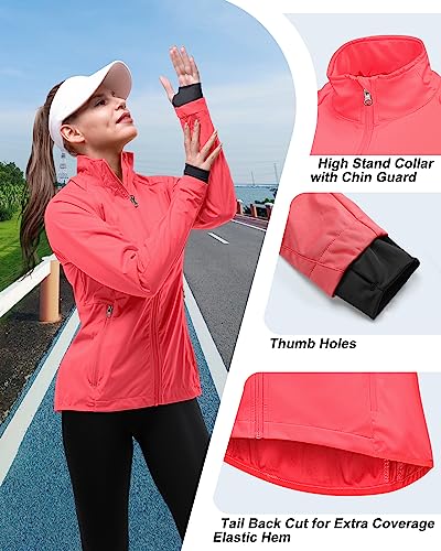 33,000ft Women's Zip Up Lightweight Athletic Workout Yoga Cycling Track Running Jacket Waterproof Windproof Reflective - color: Bright Rose, size: Small