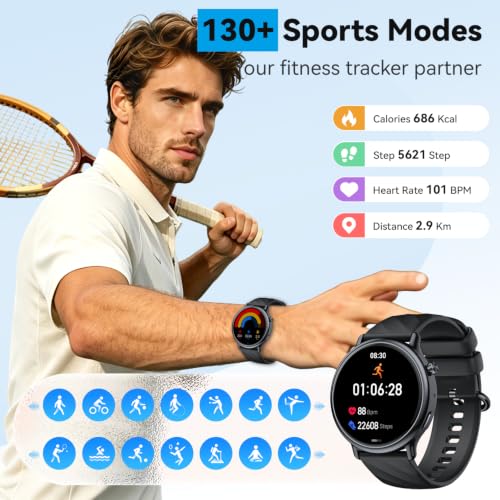 Smart Watch for Men Fitness Tracker: Waterproof Digital Womens Watches Make Answer Call Smartwatch for Android Phone iPhone Samsung Compatible Sleep SpO2 Heart Rate Monitor Running Step Pedometer - color: Black