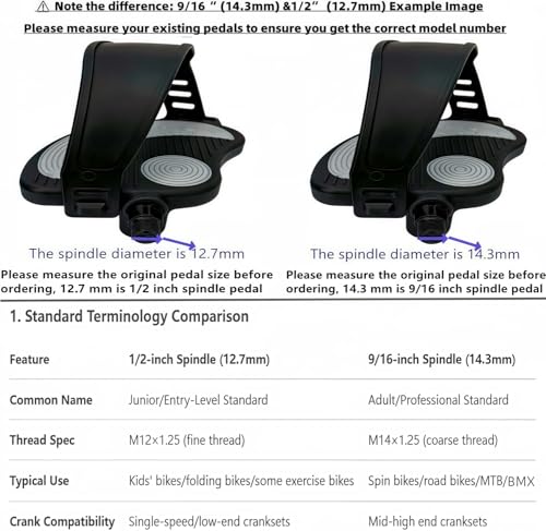 YBEKI Pro-Grade Exercise Bike Pedals with Adjustable Straps - 9/16" & 1/2" Spindle for Indoor Peloton/Schwinn/Spin Bikes | Heavy-Duty PP Plastic & PVC Straps + 500lb Capacity - color: 9/16 spindle