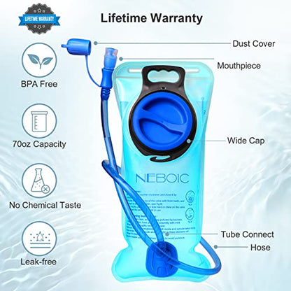 Neboic 2Pack Hydration Backpack Pack with 2L Hydration Bladder - Lightweight Water Backpack Keeps Water Cool up to 4 Hours with Big Storage for Kids Women Men Hiking Cycling Camping Music Festival