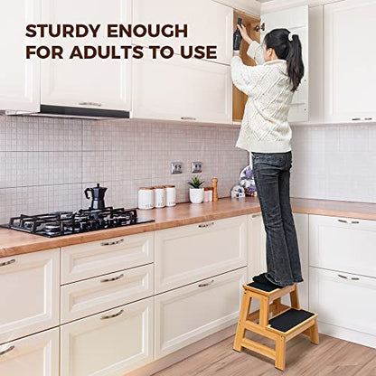 StrongTek Wood 2 Step Stool for Adults, 17.5 in, 500 lb, Non-Slip