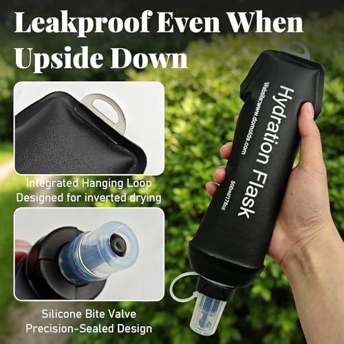 2Pcs 500ml Soft Flask, TPU Collapsible Soft Water Bottle for Hydration Pack, Running Vest, Leak-Proof Folding Water Bottle for Hiking Cycling Climbing Jogging- Black - color: 500ML Black