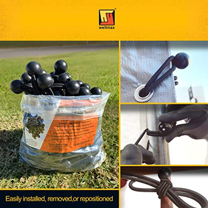 Wellmax 100 Pack 6 Inch Ball Bungee Cords, Heavy Duty 5mm, Black - color: 6 Inch Black
