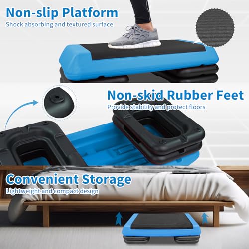 Adjustable Aerobic Stepper Workout Step with 4 Risers Fitness & Exercise Platform Trainer