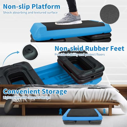 Adjustable Aerobic Stepper Workout Step with 4 Risers Fitness & Exercise Platform Trainer
