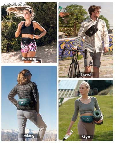WATERFLY Small Fanny Pack RFID Blocking Travel Hiking Crossbody Waist Bag - color: Peacock Blue