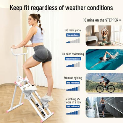 HXD-ERGO Stair Stepper for Home with Adjustable Resistance for Full Body - color: White & Pink