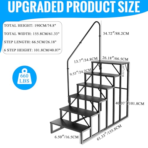RV Stairs 6 Step Ladder, RV Steps Anti-Slip, Hot Tub Steps with Handrail, 660 lbs RV Ladder for 5th Wheel RV, Mobile Home Stairs - size: 6 Step