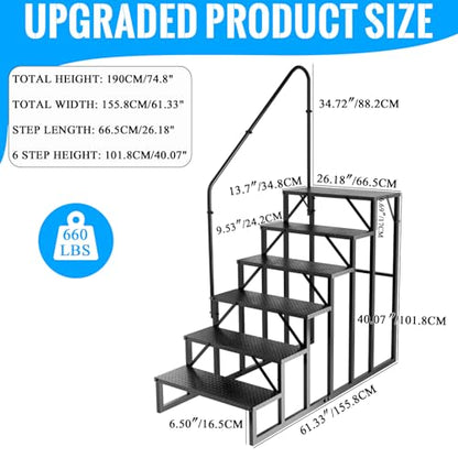 RV Stairs 6 Step Ladder, RV Steps Anti-Slip, Hot Tub Steps with Handrail, 660 lbs RV Ladder for 5th Wheel RV, Mobile Home Stairs - size: 6 Step