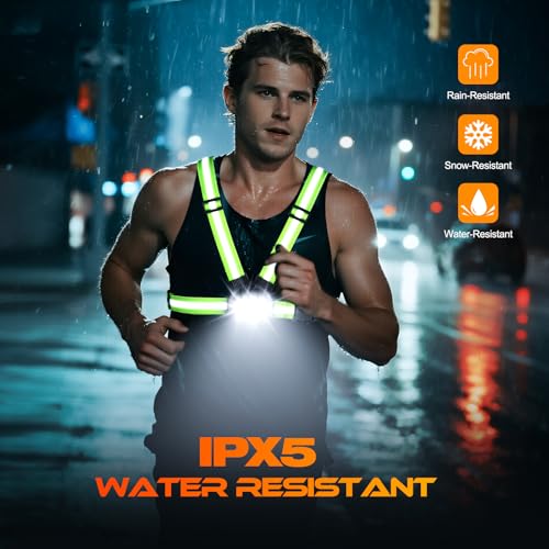 ISEYOU 800LM Running Lights for Runners, 6+2 Modes Running Light with Rear Light, IPX5 Waterproof, 45° Adjustable Tilt Rechargeable 360° Reflective Running Gear for Cycling/Jogging, 4-25Hrs Runtime