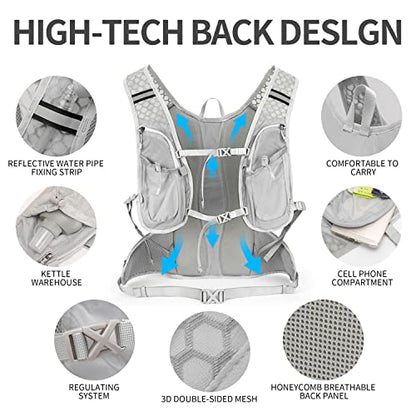 IX INOXTO Hydration Pack Backpack, Lightweight Water Backpack with 2L Hydration Bladder Daypack for Men Women,Running Hydration Vest for Trail Running Hiking Cycling Race Climbing - color: Grey white - 2L