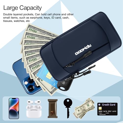 Running Armband Phone Holder, Running Phone Holder for iPhone 13 14 15 16 Pro Max Samsung, Adjustable Elastic Phone Armband, 2 Pockets Cell Phone Holder for Walking Workout Under 7.5 Inch（Blue） - color: 01-Blue