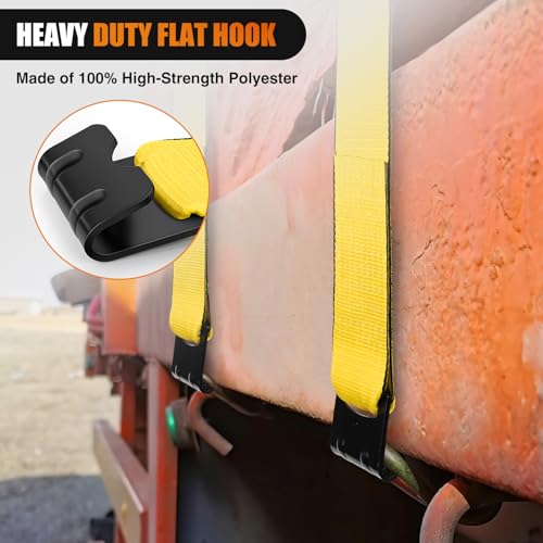 Nilight Truck Straps 4" x 30' Heavy Duty Tie Down with Flat Hooks - color: 4in x 30ft Truck Straps 2PCS Yellow