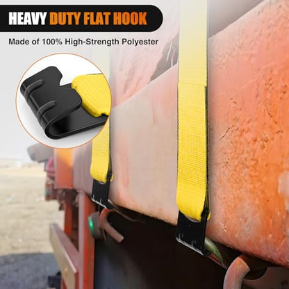 Nilight Truck Straps 4" x 30' Heavy Duty Tie Down with Flat Hooks - color: 4in x 30ft Truck Straps 2PCS Yellow