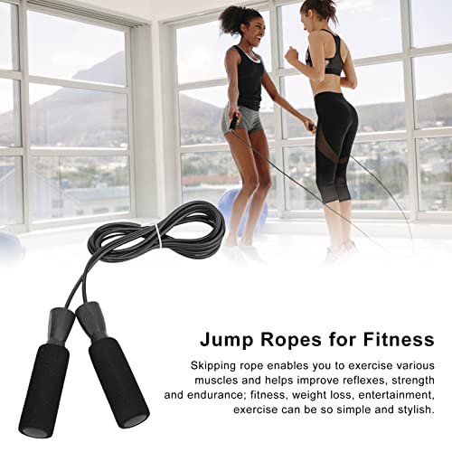 Generic Steel Wire Jumping Rope, Adjustable Skipping Rope with Double Bearings and Memory Foam Handle, for Men Women and Children - color: Black